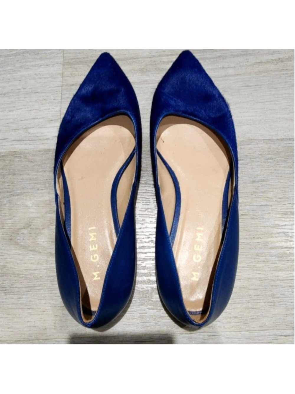 M. Gemi Shoes Womens 7 Blue Leather Pointed Toe Ballet Flats Slip On Italy